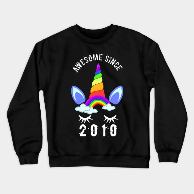 Awesome Since 2010 unicorn birthday 10th gift shirt Crewneck Sweatshirt by FouadBelbachir46